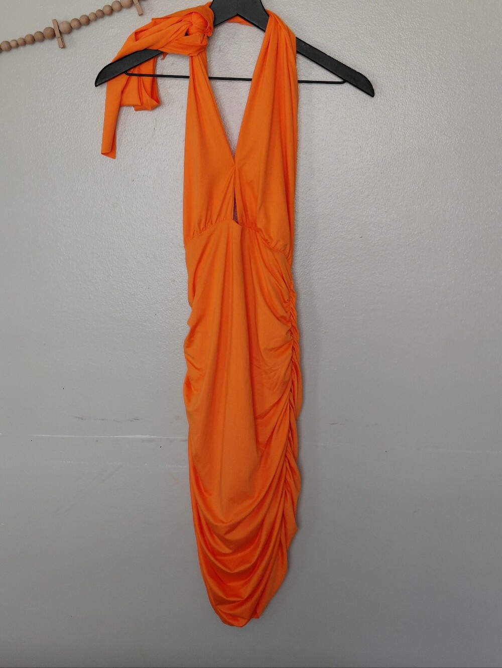 Almost Famous Y2K Orange Plunge Open Back Halter Bodycon Club Dress Size M NWT